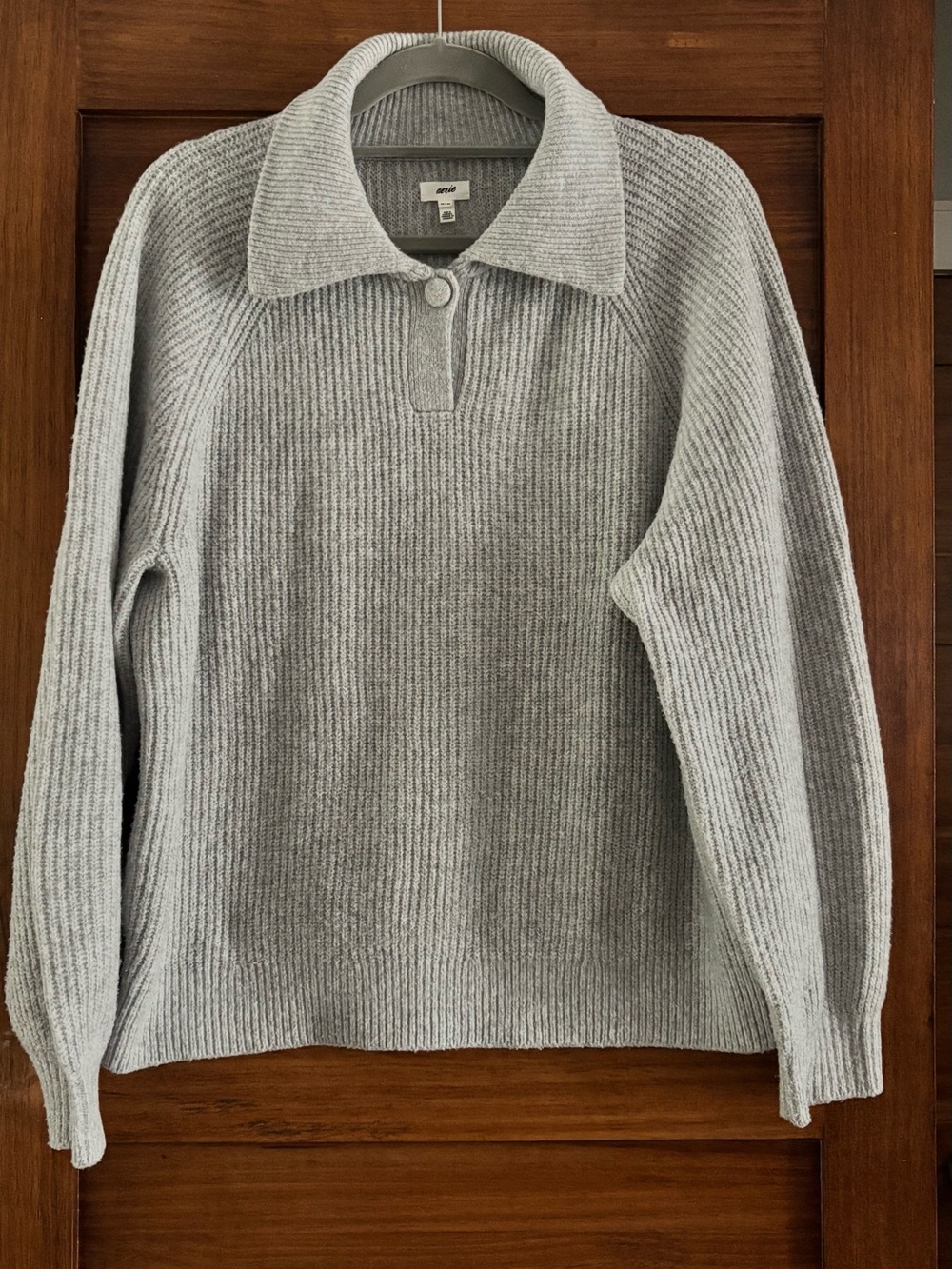 aerie Light Gray Ribbed Polo Sweater - Picture 4 of 4